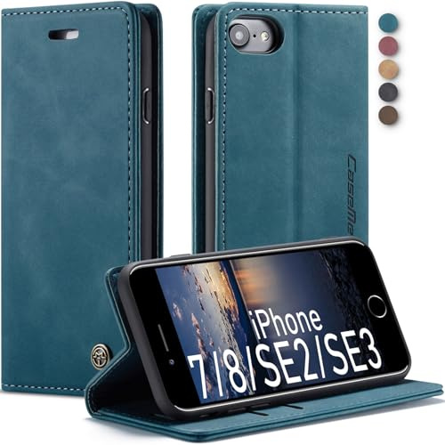 Lxisxcna für iPhone SE 2022/SE 2020/8 Hülle,Magnet Leder Klapphülle,Blau | Retro PU Leder,Kartenfach, Standfunktion, Schutzhülle, Flip Case, Handyhülle