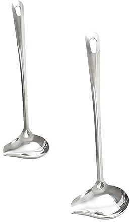 OKUMEYR 2pcs Stainless Steel Sauce Drizzle Spoon and Gravy Ladle Spout Large and Small Set for Restaurant and Home Soup Serving