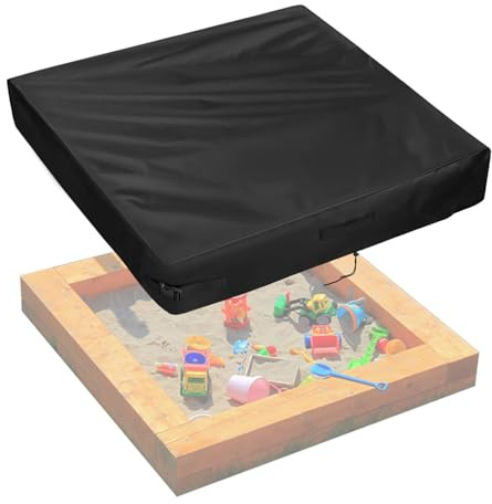 Safipotts Sandbox Cover, Heavy Duty Waterproof Sand Box Cover, Suitable Use as Kids' Outdoor Square Sandbox Lid (Black, 60 X 60 X 7.8), Only Cover