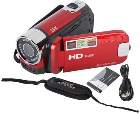 Beufee Camcorder, 4K 48MP Video Cameras for Filming Vintage Camcorder 2.7in TFT Rotatable Screen 16X Digital Zoom Camcorder with USB Cable (Red)