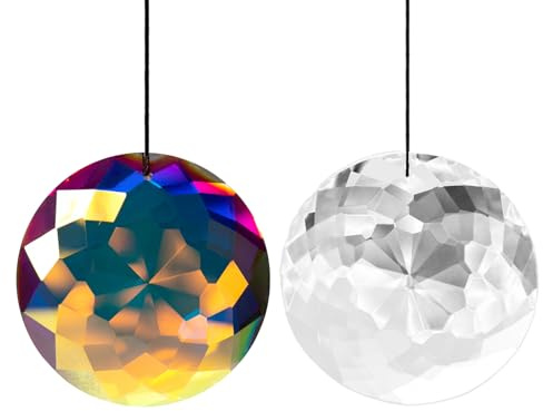 2 Stück Sonnenfänger Kristall, Kristall Sonnenfänger, Sonnenfäng Fenster, 75mm Regenbogen Kristalle Anhänger, Kristallanhänger, Lichtfänger Kristal, Kristalle Zum AufhäNgen für Zimmer Decken Garten