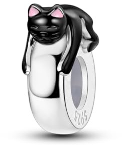 NARMO 925 Sterling Silver Black Cat Clip Spacer Charm for Bracelet Cat Charms for Bracelets