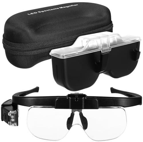 Happyyami Leichte Vergrößerungsbrille mit LED Beleuchtung und Acrylglas Freihändig Tragbare Lupenbrille für Präzises Arbeiten und Nahbereichsgebrauch