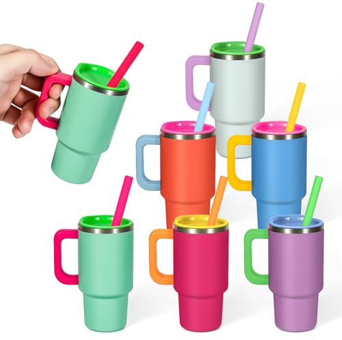 Bestaa Mini Tumbler mit Stroh und Deckel, 3.5 oz Kinder Tasse mit Griff, Isolierte Tumbler für Drink, Beach Party, Geschenk, Cocktail Bar (6-Pakete)