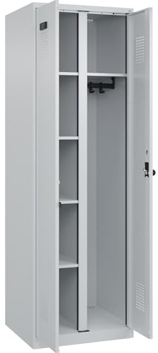 kaiserkraft FRANKEL Vestiaire pour Produits de Nettoyage Evolo Plus | 1 Compartiment | cloison médiane Centrale | Gris Clair | l 600 mm | avec Patins | loqueteau