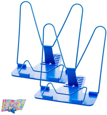 Leggio in Metallo per Libro,2 Pezzi Leggio da Tavolo Regolabile in Metallo,Multifunzione Leggio Libri,Porta Libri di Cucina Piegato Regolabile,Espositore Libri Musicale,Adatto a Casa,a Scuola,Blu