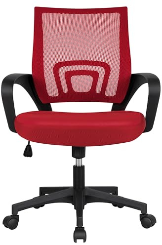 Soberine Sedia da Ufficio Scrivania con Rotelle Girevoli e Braccioli Ergonomica Lombare e con Altezza Regolabile Imbottita e Rete Traspirante Portata 136 kg Rosso