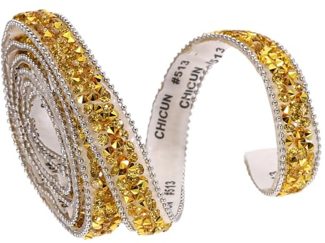 QUARKZMAN 1 Rollos de Cinta de Diamantes de Imitación de Resina 1 Yarda x 1cm, Cinta Adhesiva con Cristales Artificiales con Cuentas para Ropa Manualidades DIY, Dorado