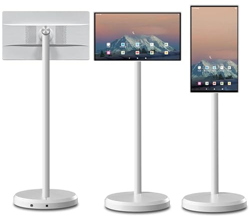 SSQUZA Televisor Portátil con Pantalla Táctil De 21.5/24/27/32 Pulgadas,Soporte De Suelo Ajustable,8+128 GB De Ram,Smart Mobile TV,Pantalla De 1920 X 1080,Televisor para Exteriores 24in