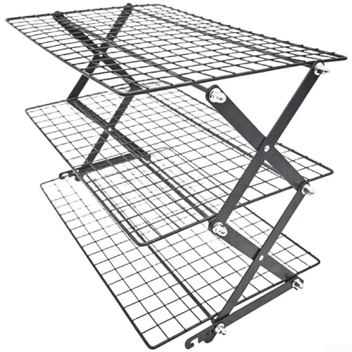 ZUZZEE Collapsible Cooling Rack for Baking 2/3/4-Tier, Foldable Stackable Roasting Rack for Cakes Cookies Muffins, Black Iron Shelves (Three-layer)