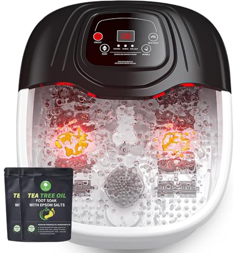 Foot Spa Bath Massager with Heat, Epsom Salts, Bubbles, Vibration and Red Light, Tub for Stress Relief, Foot Soaker, Birthday Gifts for Mom Dad Women Men Her Him