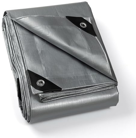 GUARD SHIELD Telo di copertura con occhielli Impermeabile 5 x 6 m Grigio Telone in tessuto 200 g/㎡ Telo protettivo multiuso, resistente allo strappo, stabilizzato ai raggi UV, resistente alla muffa