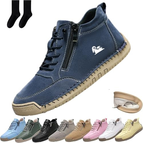 Handgefertigte orthopädische bequeme Lederschuhe für Damen und Herren, Leder-Turnschuhe mit seitlichem Reißverschluss, flache Outdoor-Schuhe, Freizeitschuhe zum Fahren und Gehen