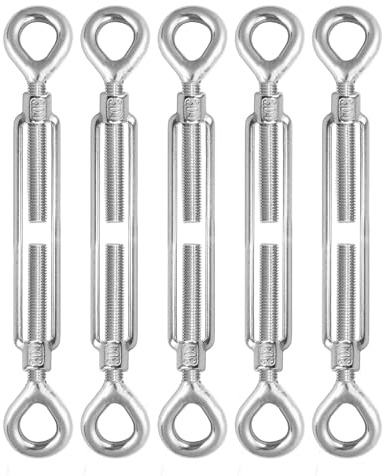 Twours 5 Pack Eye & Eye Turnbuckle, 304 Stainless Steel Tension M4 Heavy Duty Turnbuckles Adjustable Wire Rope Cable Tensioner for Shade Sail Garden