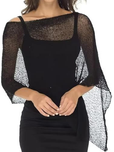 Transparent Poncho Bolero med Axlar, Asymmetriska Vita Boleros 2026 Coverups, Stickade Ponchos Och Kappor, Lätta Virkade Sommartoppar(Black)