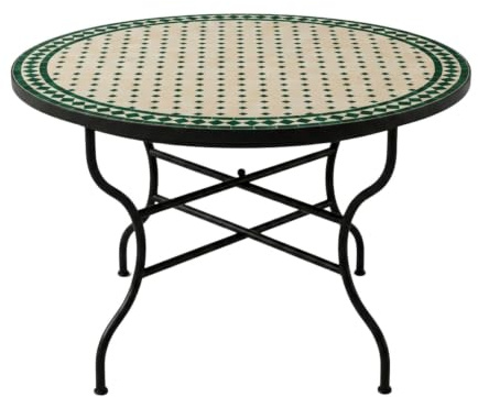Marockanskt mosaikbord marrakech beige-grönt av keramik 120 cm