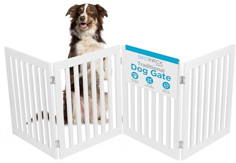 INTERNET'S BEST Dog Gate Indoor Freestanding Pet Barrier, Folding Wood Dog Fence, Extra Wide Doorway Puppy Gate, Indoor Animal Privacy Panel, Wooden Cat Fence - 4 Panel - 24, White