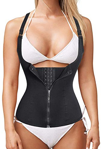 Memoryee Donna Corsetto Vita Dimagrante Body Modellante Cintura Shaper Training Vestiti Cinghie Regolabili Neoprene Cerniera Gilet/Black/S