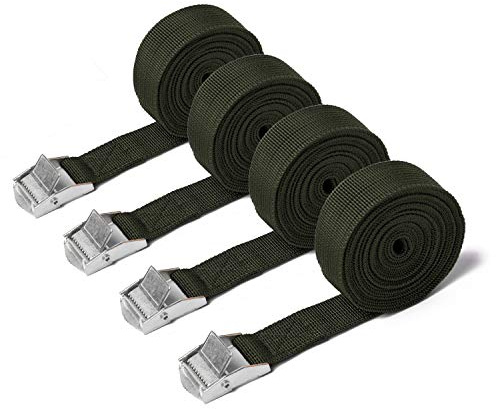 4 Pack Ratchet Tie Down Straps, Heavy Duty Tensioning Belts Adjustable Lashing Straps for Motorcycle,Cargo, Trailer,Trucks,SUP Kayak,Luggage,3M x 25mm(green)