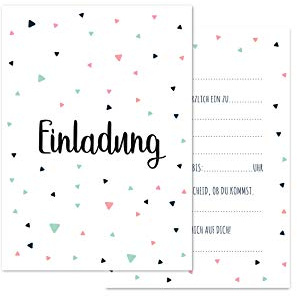 Friendly Fox 12 Einladungen Dreiecke, Einladungskarten mit Umschlag, Geburtstagseinladung für Kinder Teenager, DIN A6 Partyeinladung, mint