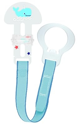 MAM Clip & Cover Catenella Portaciuccio, Catenella ciuccio 0+ mesi regolabile con chiusura a velcro e salvasucchietto, Compatibile con accessori neonato, succhietti e dentaruoli, Azzurro