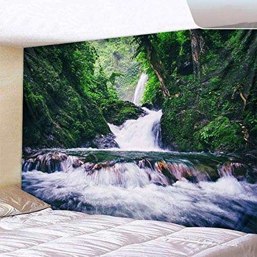Naturer Wald Wandteppich Wasserfall Nebel 180x230cm Wandbehang Berge Tapisserie Boho Psychedelic Wandtuch Hausdeko für Wohnzimmer Schlafzimmer