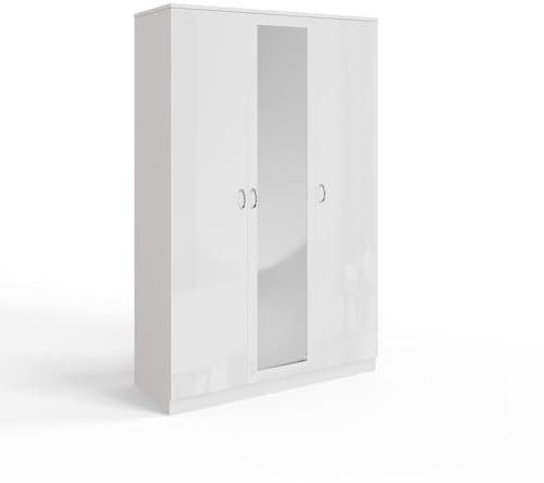 FWStyle Chilton White Gloss 3 Door Wardrobe 180x120x50cm Bedroom Storage