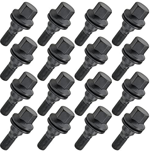 C CARBONADO Lot de 16 Boulons de Roue M12x1,25 Clé 17 mm Noirs pour Jantes Aluminium et Acier