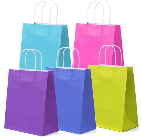 60 Pièces Sacs Cadeaux Multicolores avec Anse,Pochette Cadeau,Sac Papier Kraft,Sac Papier,5 Couleurs(11.5 * 6 * 15cm)