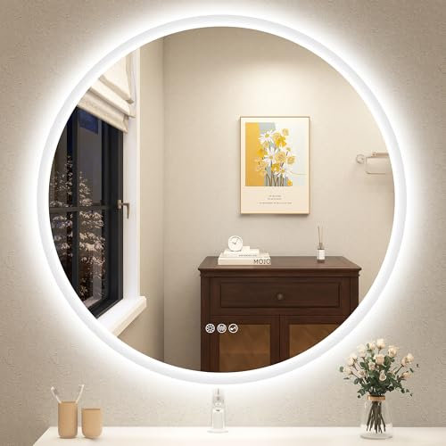 STARLEAD 80cm Miroir-Rond-LED-Salle-de-Bain-avec-Éclairage et Bluetooth, Anti-buée, 3 Couleurs Lumière, Dimmable, Mémoire, IP44, HD Verre Trempé Miroir-Mural