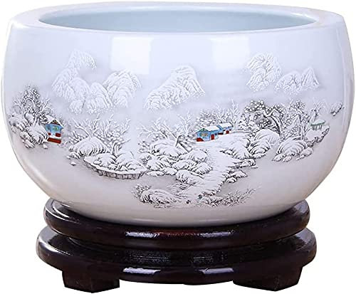 BERTY·PUYI Keramik Blumentopf mit Tablett Chinesischer Stil Pflanzgefäß Hydroponische Sukkulenten Indoor Pflanzer Weiß Dekorativ-16.5 * 11 * 12cm