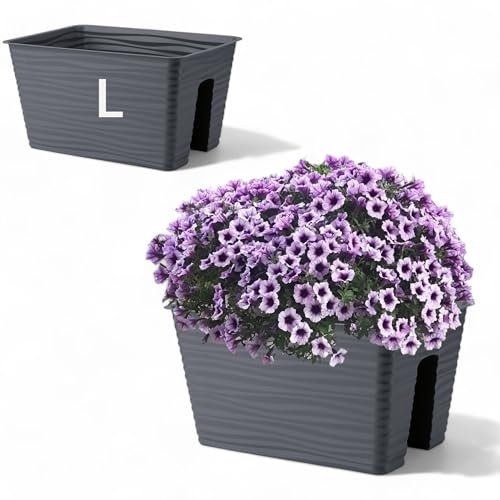 MELTOM Blumenkasten Balkonkasten Geländerkasten Balkontopf Wellen Gerillt Oberfläche (Anthrazit, L)
