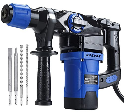 Rotary Hammer Drill, 2 Mode in 1 Corded Hammer Kit, Demolition Hammer Heavy Duty Concrete Breaker Drills with Rotating Handle, Flat and Point Chisels, 2 Drill Bits