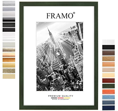 FRAMO Holz Bilderrahmen 30 x 40 cm nach Maß - Grün gewischt | Farbe/Größe wählbar | inkl. entspiegeltes Acrylglas | Rahmen für Puzzle | Foto | Poster