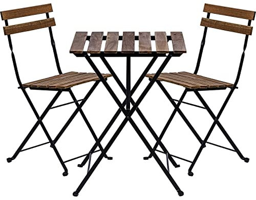 STILISTA Bistro-Set 3-teilig, FSC®-zertifiziertes Akazienholz und Metall, 1x Tisch + 2X Stuhl, klappbar