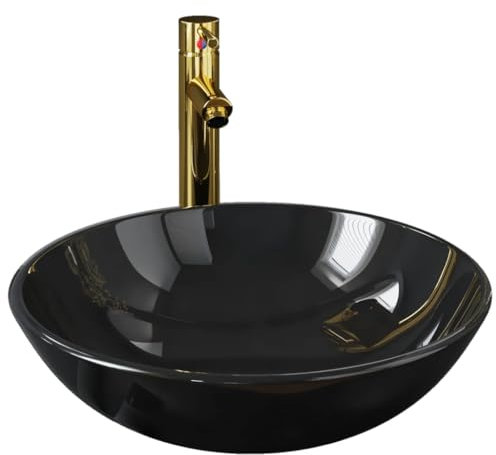 Lavabo de bain avec robinet et drain à poussoir Verre trempé