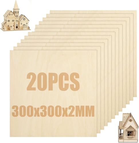 STARVAST 20 stycken plywoodskivor 2 mm, plywood 300 x 300 mm x 2 mm, träskivor för pyssel för laserprojekt, gör-det-själv-modell, konst och hantverk, målning