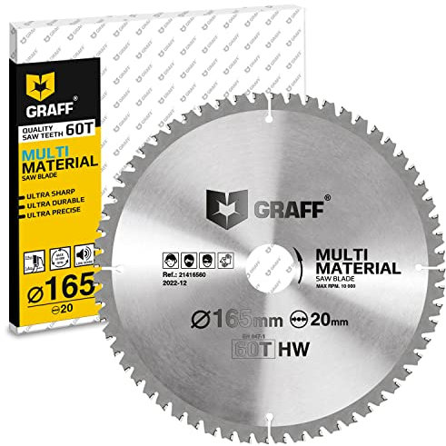 Sägeblatt 165x20 Metall Holz Aluminium Laminat Kunststoff – Multi Material Kreissägeblatt 165x20 mm für Bosch & Makita Tauchsäge & Kreissäge – Professional Sägeblatt 165x20 GRAFF