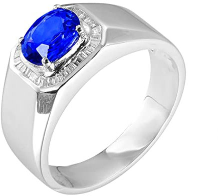Epinki Echter Schmuck Trauringe 18K Weißgold 750 Herren, Saphir Diamantring Blau 1.36ct Klassiker Partnerringe Weißgold 750 mit Diamant, Gr.54 (17.2)