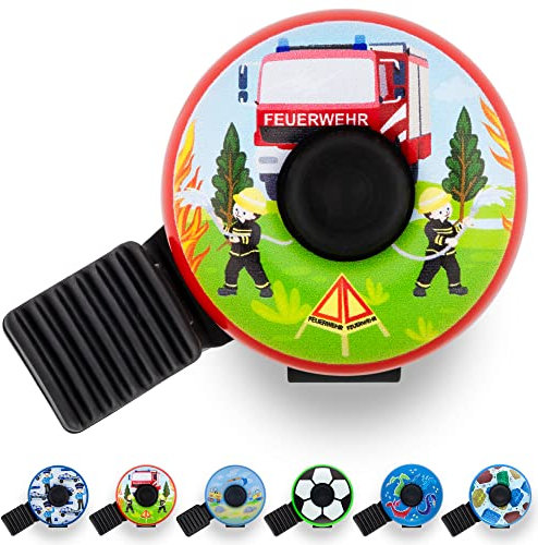 Fahrradklingel Kinder - Feuerwehr Motiv - Fahrradklingel Kinder Jungen, Klingel Kinderfahrrad, Klingel Laufrad - klingelt laut, einfache Montage
