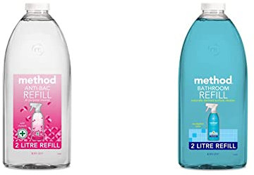 Method Antibacterial Spray Refill, All Purpose Cleaner, Wild Rhubarb, 2L & Bathroom Cleaner Refill, Eucalyptus Mint, 2 L