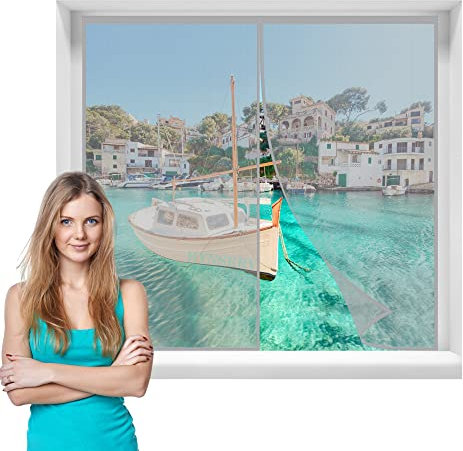 Fly Screens for Windows Grey 80x130cm Magnetic Window Fly Screen Net Double Door Screen Magnetic Closure with Self-Adhesive Tape for All Kinds of Window