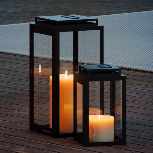 draadwerk® Set di 2 lanterne da giardino, decorazione per interni ed esterni, grandi lanterne esterne, design per soggiorno, balcone e giardino (nero)