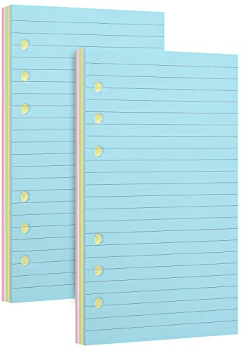 2 Packungen Nachfüllpapier für A6 6-Ringbuch-Notizbuch - Ideal für Büro, Schule, Zuhause, Kreative Projekte und Tagesplanung, 100 GSM, Liniert, Jeweils 50 Blatt, 5 Farben, passend für A6 6-Ring