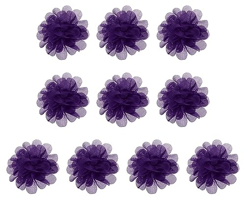 PATIKIL 2.8 Mousseline Soie Fleurs, 10 pcs Maille Tissu Fleurs Couture Tissu Appliques Bandeau Embellissements pour DIY Artisanat Mariage décoratif, Violet