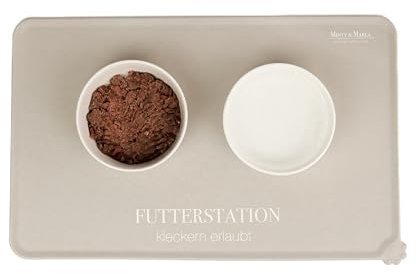 Minty&Marla® | Napfunterlage für Katzen | Katzenmatte für Wasser- & Futternapf | Silikonmatte als rutschfeste Unterlage für Katzennapf | Futtermatte Katze | Futterunterlage für Katzen | Eckig | Beige