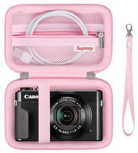 Supmay Hard Travel Case for Canon Powershot G7 X Mark II/ G7 X Mark III Digital Camera, Protective Storage Bag with Zipper Mesh Pocket for Battery Pack, Charging Cable and Other Accessories, Pink