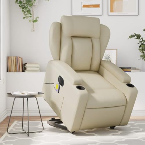 Gecheer Massagesessel mit Aufstehhilfe Elektrisch Relaxsessel Fernsehsessel Ruhesessel TV Sessel Massagefunktion Polstersessel Relaxliege Liegesessel Loungesessel Wohnzimmersessel Creme Kunstleder