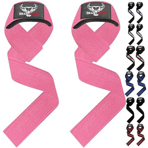 BEAST RAGE Weight Lifting Straps Fitness Padded Cotton Wrist Support Gel Advanced Grips Dumbbell Bar Wraps Heavy Duty Gym Bodybuilding Straps Power Deadlift Barbells Non Slip Exercise