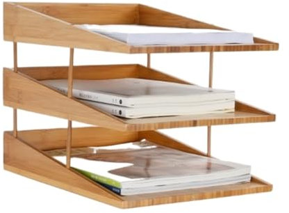 SOCUY Organizer Büro Schreibtisch Organizer Briefablage Aus Bambus Mit 3 Ebenen, Papier-Organizer, Schreibtisch-Akten-Organizer Für Das Heimbüro Stiftehalter Schreibtisch